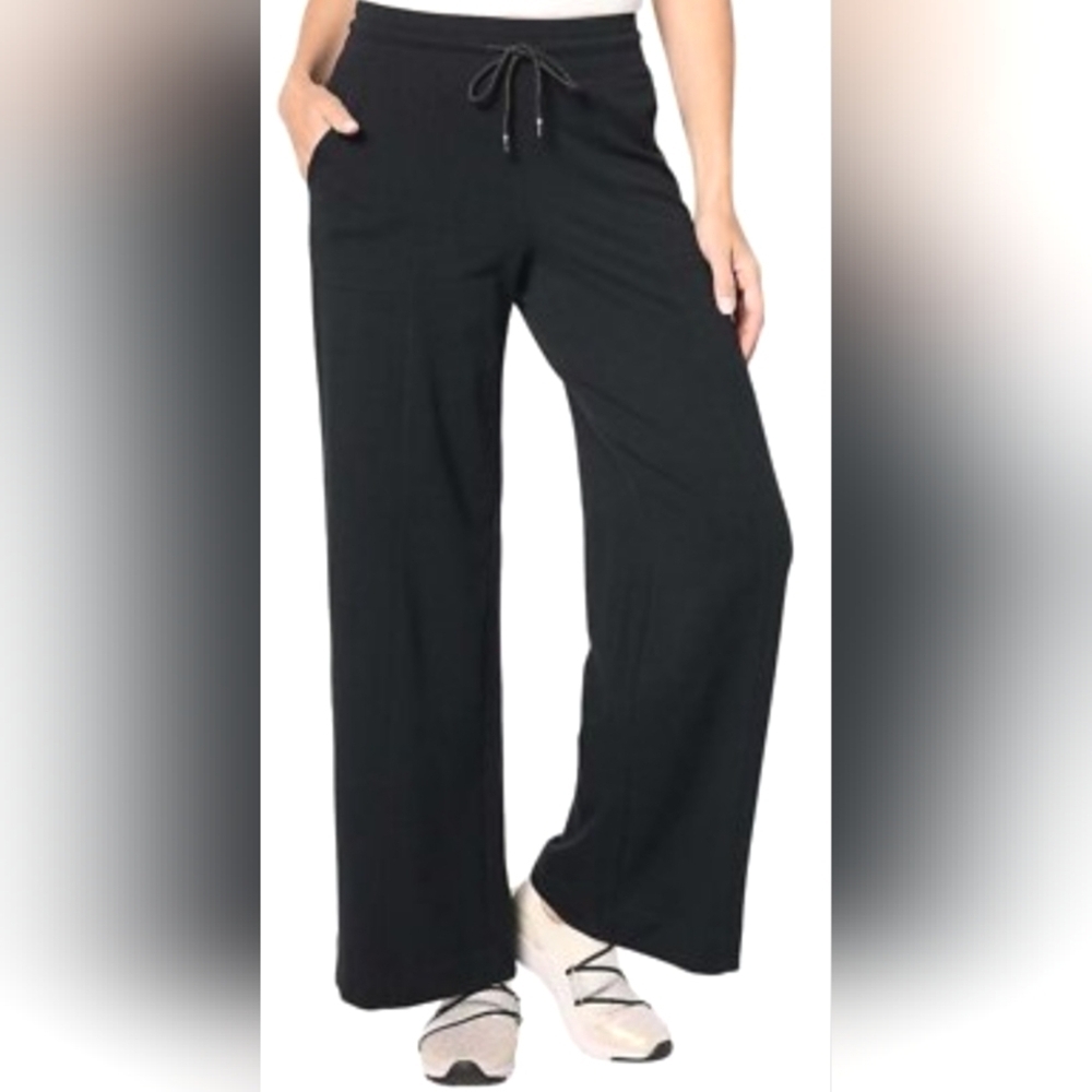 Denim & Co. Wide Leg Drawstring Joggers SZ L BLACK